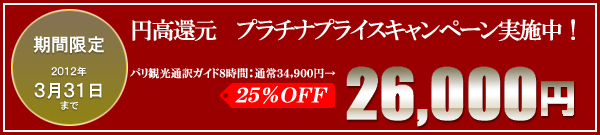 パリ観光通訳ガイド　円高差益還元プラチナプライスキャンペーン実施中！